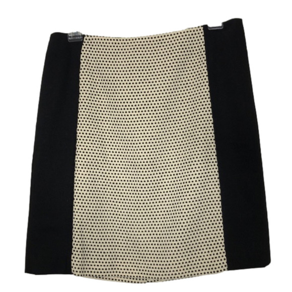 NEW - ANN TAYLOR LOFT Cotton Black & Cream Polka Dot Classic Pencil Skirt Size 2 - Picture 1 of 7
